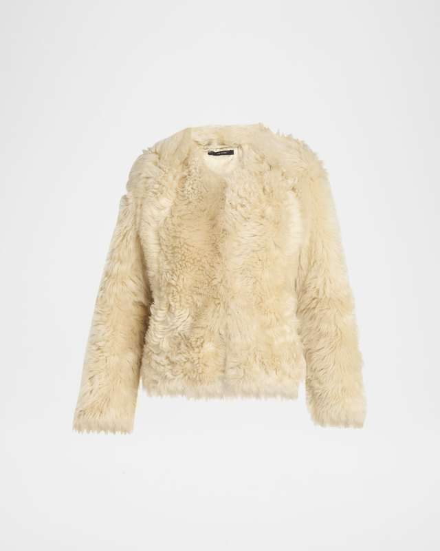 Curly Sheep Shearling Collarless Jacket